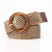 Elastic Braided Belt with Round Wooden Buckle - X Cm