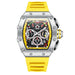 Chronograph Watch with Luminous Skeleton Dial - Silver Yellow