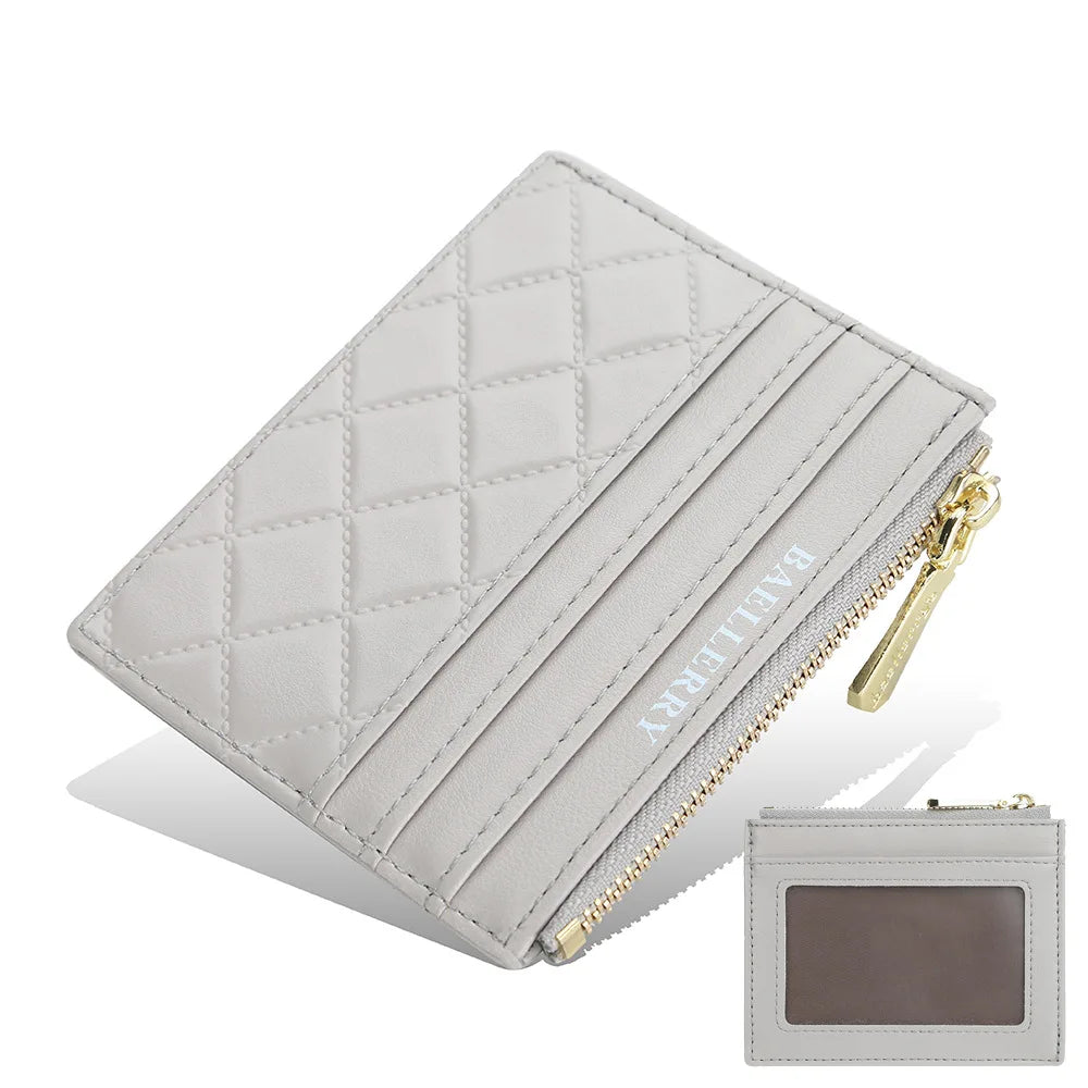 Mini Wallet Zipper Card Holder Slim Compact Design - Light Grey