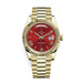 Men's Day Date Wristwatch with Stainless Bracelet - Gold Red