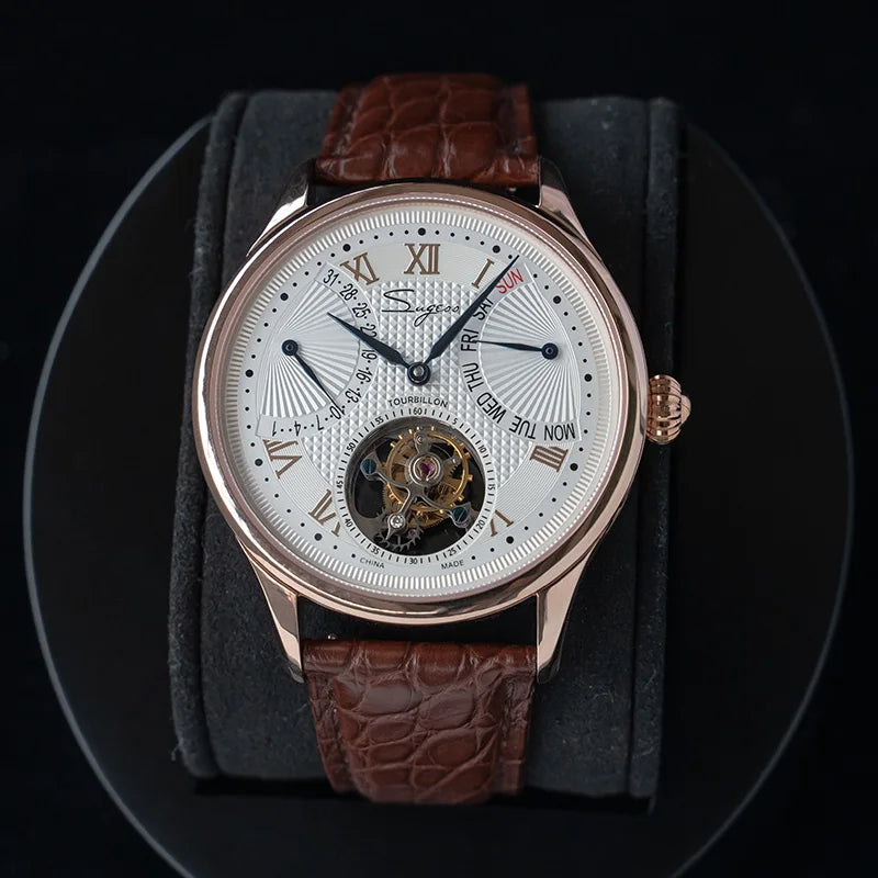 Tourbillon Wrist Watch Crocodile Leather Automatic - Roseglod
