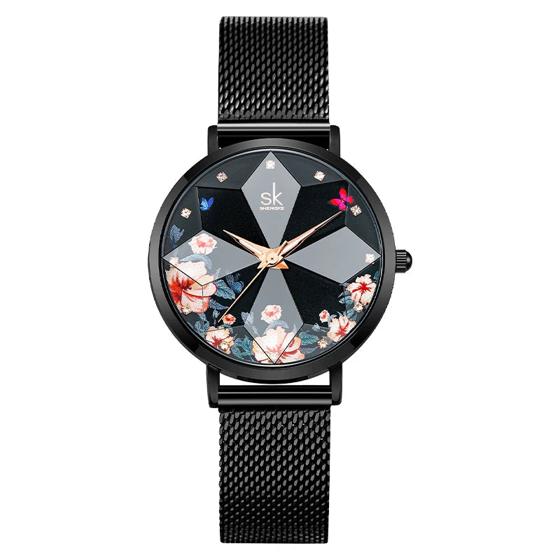 Geometric Dial Mesh Band Watch With Crystal Accents - WO2MEN