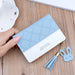 Patchwork Wallet with Zipper Tassel Charm Collection - Blue