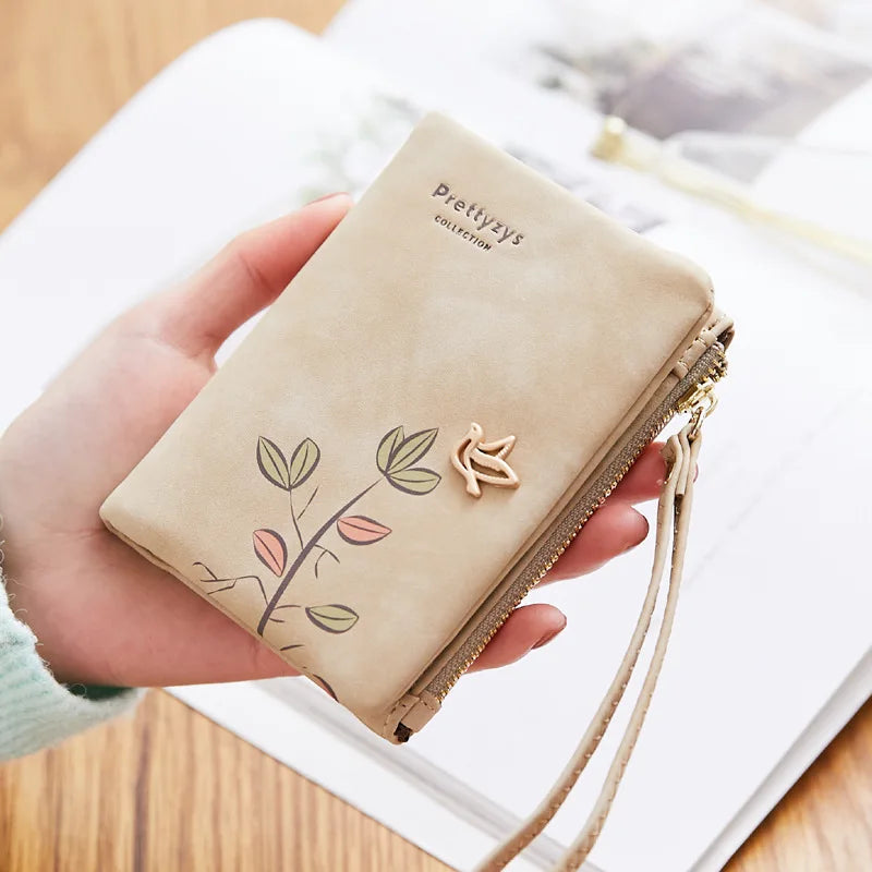Wallet With Bird Tree Pattern Floral Zipper Clutch - WO2MEN