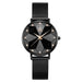 Geometric Dial Mesh Band Watch With Crystal Accents - Black