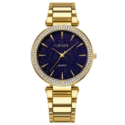 Bezel Encrusted Quartz Watch With Rhinestones - Starry Dial