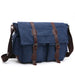 Messenger Bag with Flap Front Pocket Buckled Straps - Blue Big