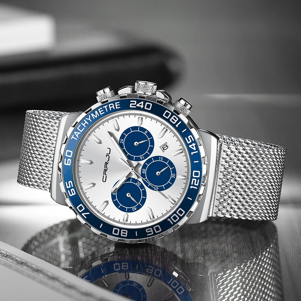 Tachymeter Chronograph Mesh Strap Watch For Daily Wear