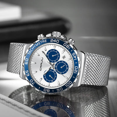 Tachymeter Chronograph Mesh Strap Watch For Daily Wear