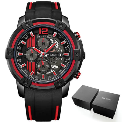 Chronograph Sport Wristwatch with Silicone Strap - Red Box