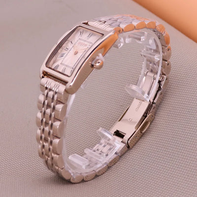 Rectangular Stainless Steel Watch with Roman Numerals