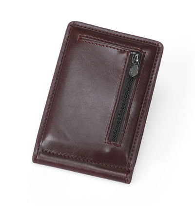 Mini Leather Money Clip Wallet with Coin Pocket