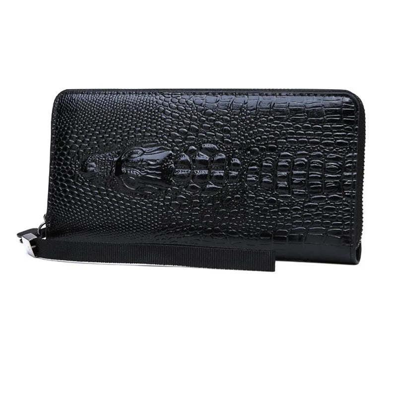 Crocodile Pattern Zip Wallet with Wrist Strap