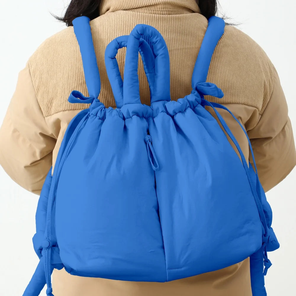 Puffer Backpack with Top Handle Drawstring Closure