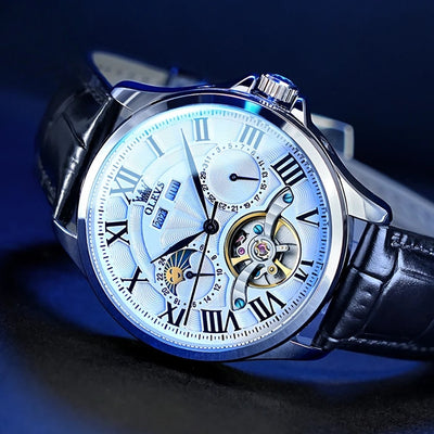 Moon Phase Mechanical Watch With Open Flywheel Design - WO2MEN