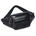 PU Leather Waist Pack Bag with Multiple Zipper Pockets - Black