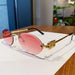 Oval Rimless Sunglasses with Ornate Detailing Frame - Pink