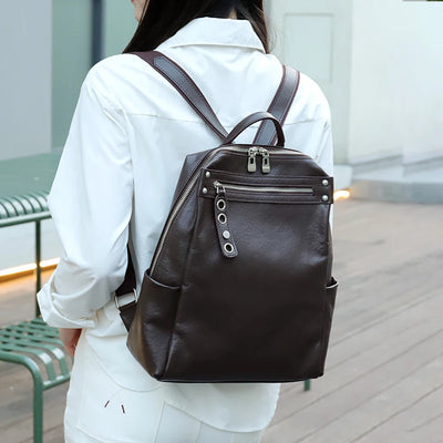 Genuine Cow Leather Backpack with Multiple Pockets