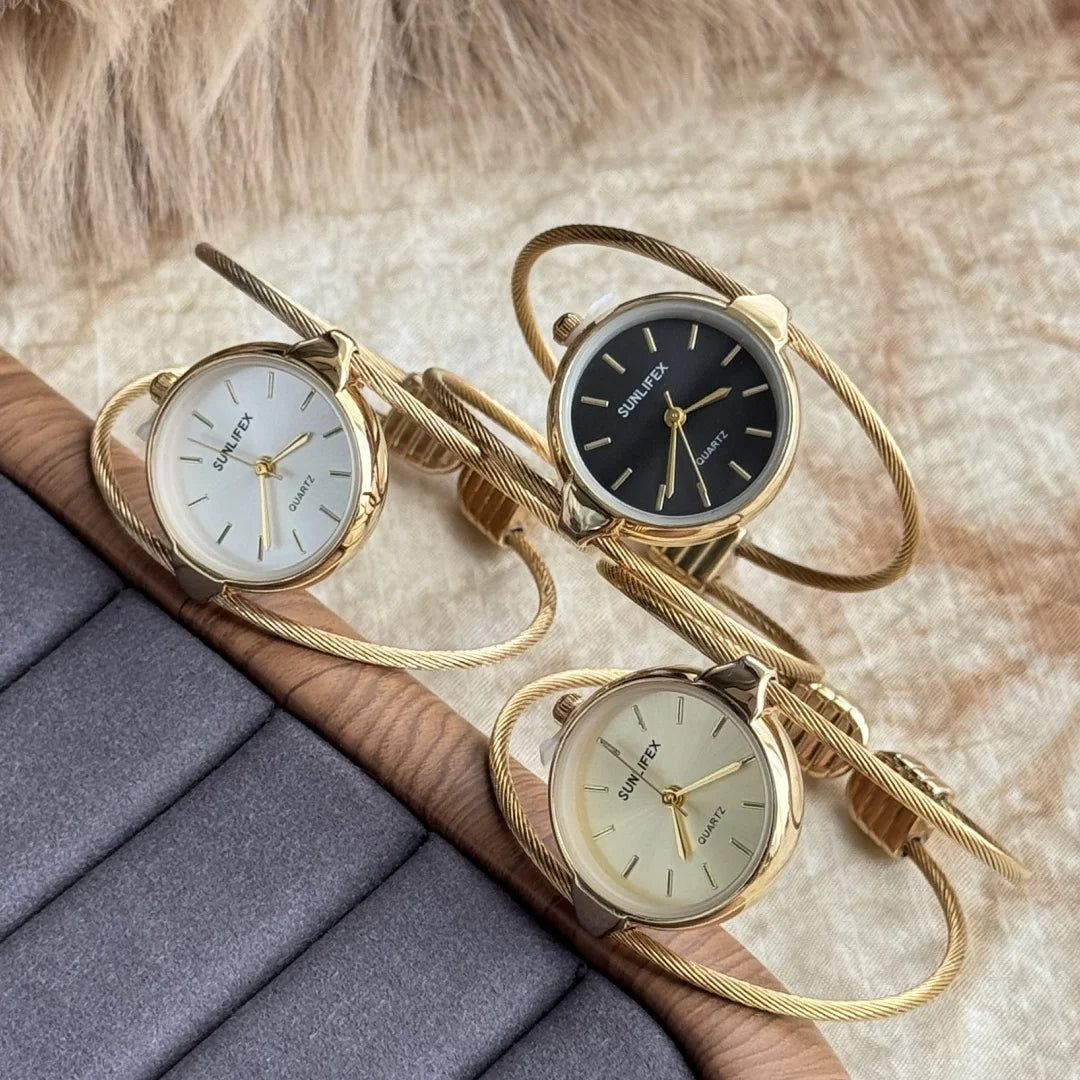 Watch Bracelet Cuff with Double Wire Ring Form Design - WO2MEN