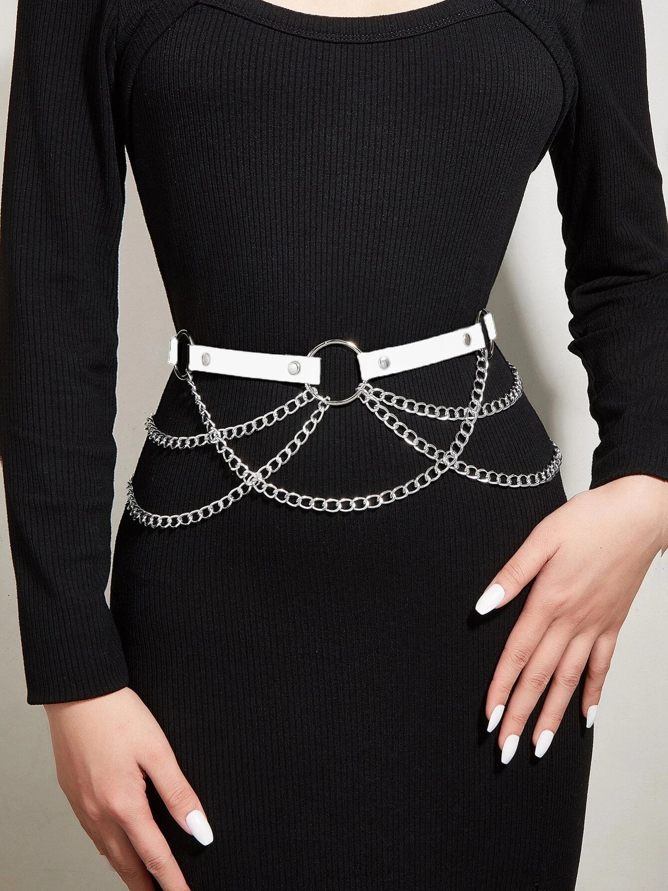 Harness Belt with Chain Drapes Statement Accessory - K