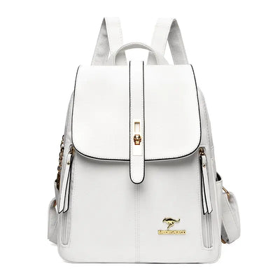 Backpack for Women with Top Handle And Lock Emblem - White
