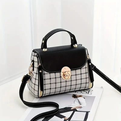 Handbag Checkered Flap Crossbody With Top Handle Strap - WO2MEN