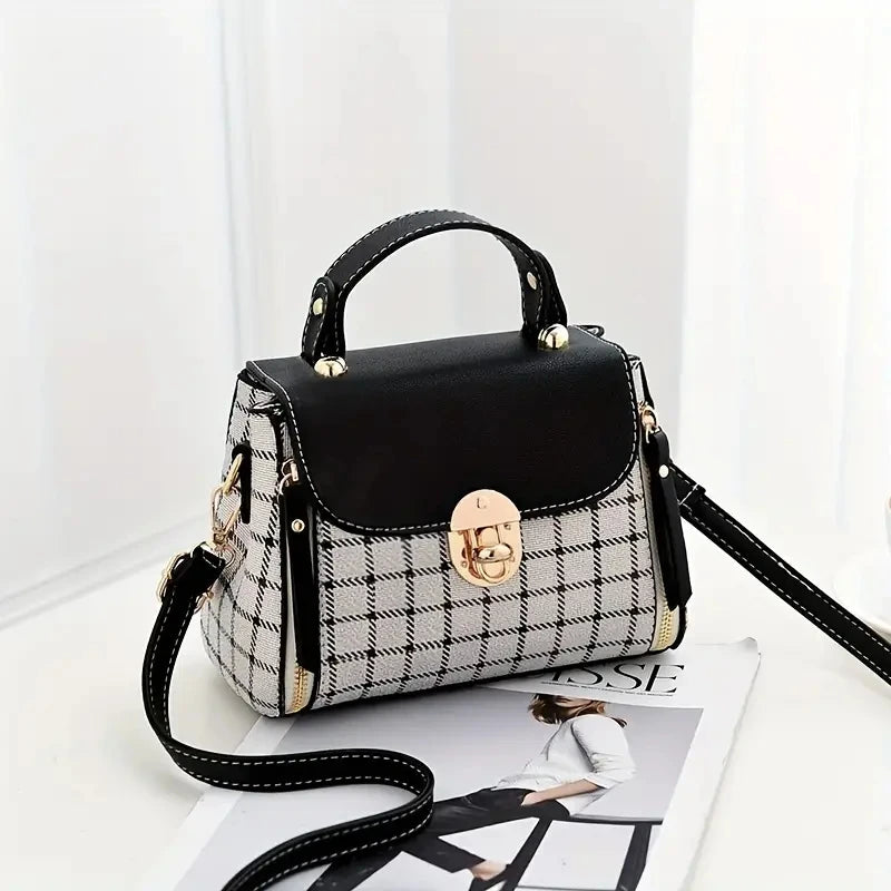 Handbag Checkered Flap Crossbody With Top Handle Strap - WO2MEN