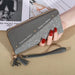 Long Zipper Wallet with Korean Splicing Tassel Details - Dark Grey