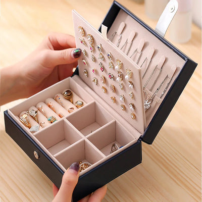 Jewelry Box Two Layer Flip Case For Travel And Home - WO2MEN