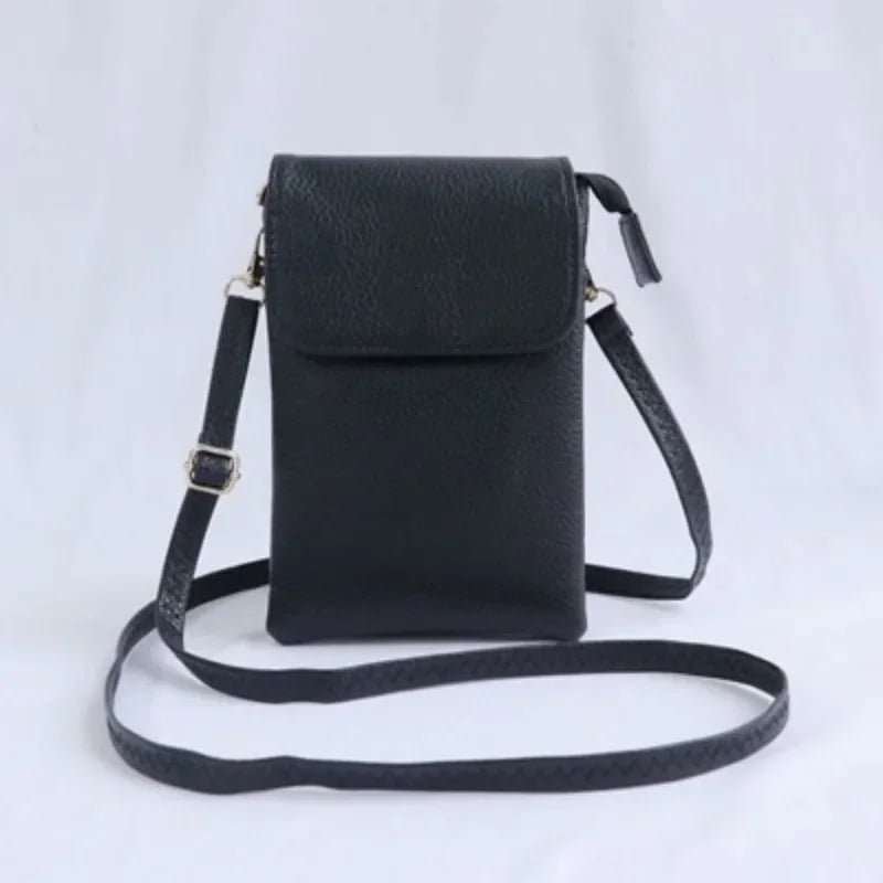 PU Leather Crossbody Bag with Flap Closure Compact - Black