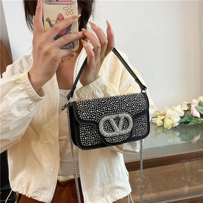 Parisian Bejeweled Crossbody Bag with Emblem Clasp