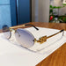 Oval Rimless Sunglasses with Ornate Detailing Frame - Blue Yellow