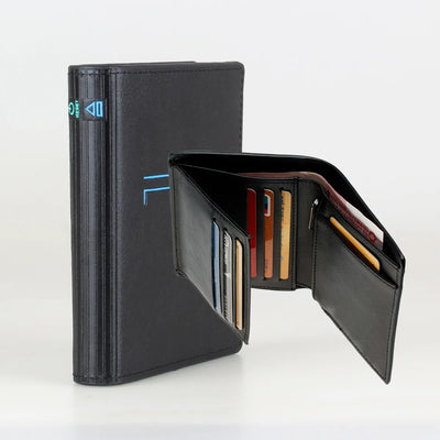 Geometric Fold Wallet with Card Slots and Zipper Pocket