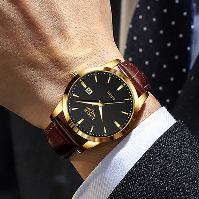 Gold Tone Leather Strap Quartz Watch Classic Edition