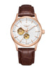 Mechanical Wristwatch Open Heart Leather Strap - White Rose Gold