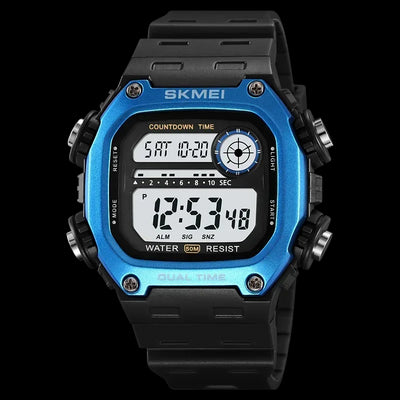 Digital Stopwatch Watch with Dual Time Functionality - Blue Black