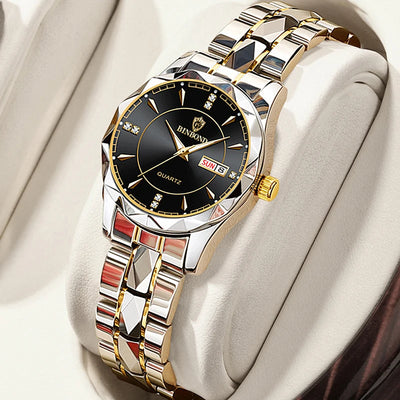 Watch With Diamond Markers And Faceted Bezel Details - WO2MEN