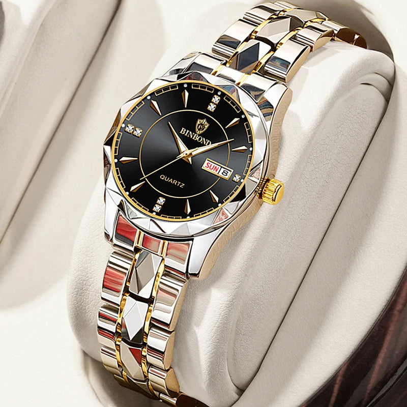 Watch With Diamond Markers And Faceted Bezel Details - WO2MEN