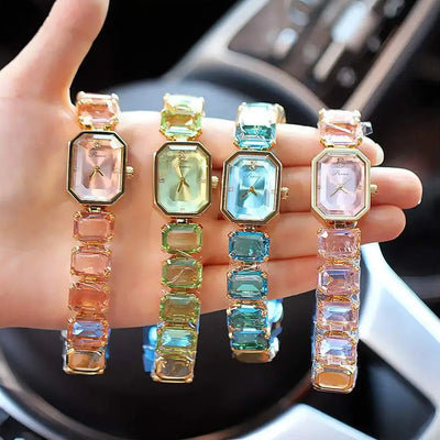 Rectangular Gemstone Bracelet Watch with Soft Crystals