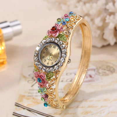 Floral Crystal Bracelet Watch for Women Jewelry