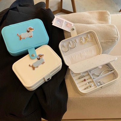 Embroidered Dog Jewelry Storage Box with Compartments