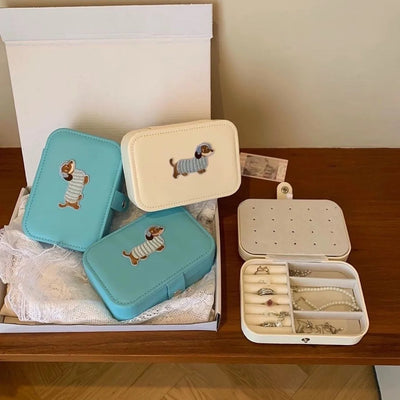Embroidered Dog Jewelry Storage Box with Compartments