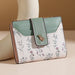 Floral Charm Wallet with Zipper Coin Pocket Card Slots - Green
