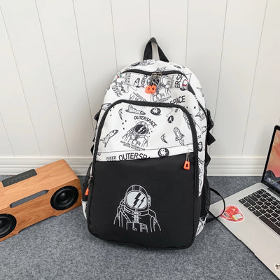 Backpack with Space Print Large Capacity for Travel - White