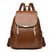 Backpack Soft PU Leather Double Zipper Large Capacity - Brown