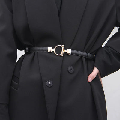 Belt With Round Ring Buckle And Square Studs Hardware