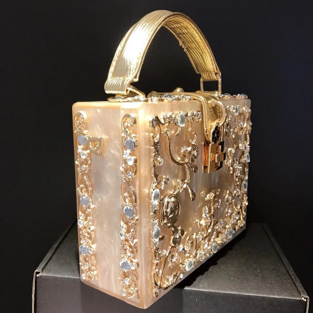 Crystal Floral Lattice Evening Bag With Embellishments