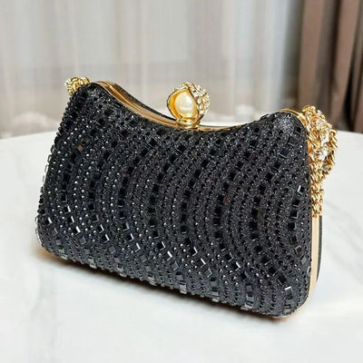 Beaded Rhinestone Chain Handbag with Pearl Clasp Gala - WO2MEN