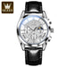 Aurora Chronograph Leather Watch With Water Resistance - Silver White