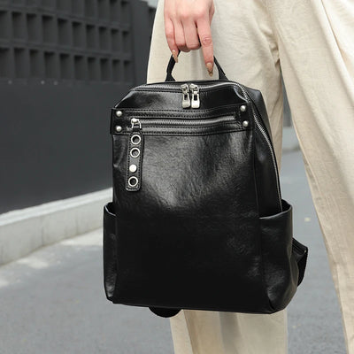 Genuine Cow Leather Backpack with Multiple Pockets